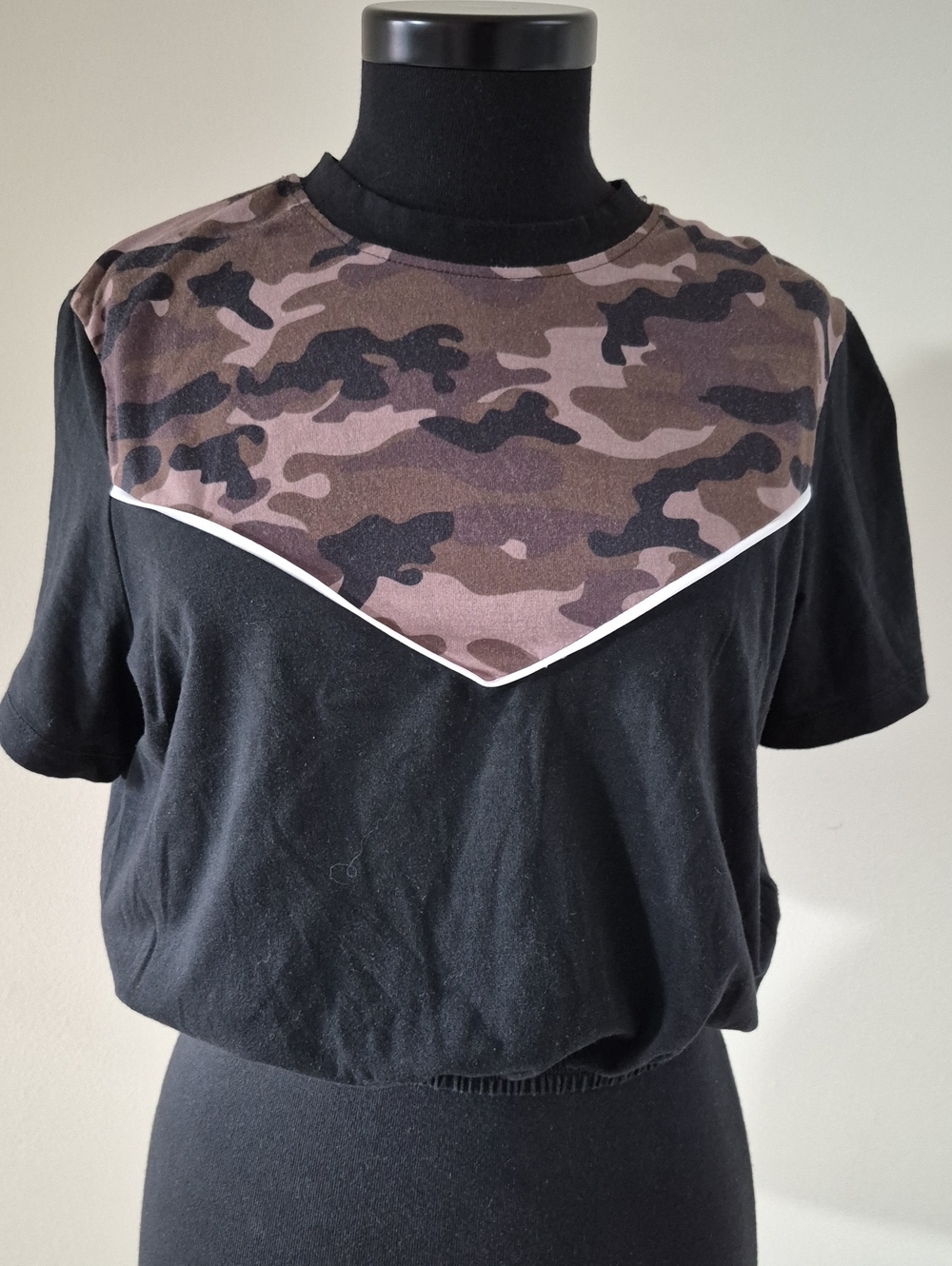 Ardene Black Tee with Brown Camouflage Yoke